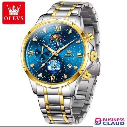 Olevs Imperial Blue Two-Tone Multifunction Wristwatch