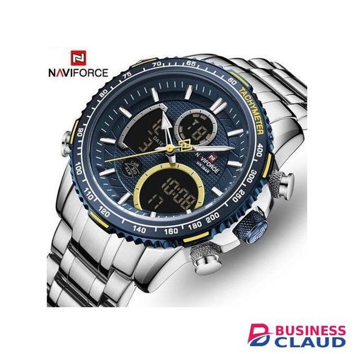 Naviforce Watch Men's Digital Analogue 30M Water Resist Watch Dual Display Sport Chronograph Quartz Watches Casual Blue Steel Business