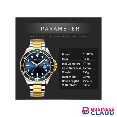Curren Men Quartz Watch Stainless Steel Clock 8388-Blue gold