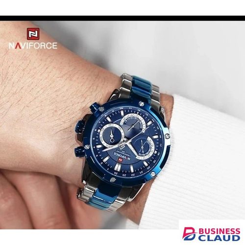 Naviforce NF 9196 Men Wristwatch Top Brand Luxury Calendar Man Watch chain Quartz SilverBlue
