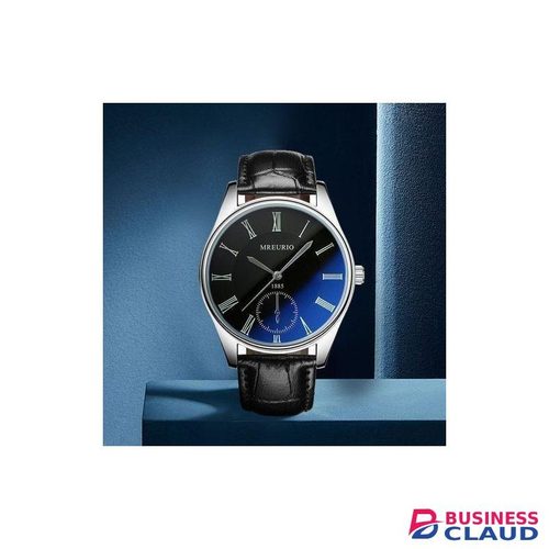 Dial Men's Blue Leather Belt Quartz Wrist Watch For Business