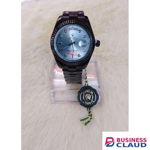 Arctic Shadow – Sleek Black Timepiece with Ice Blue Dial