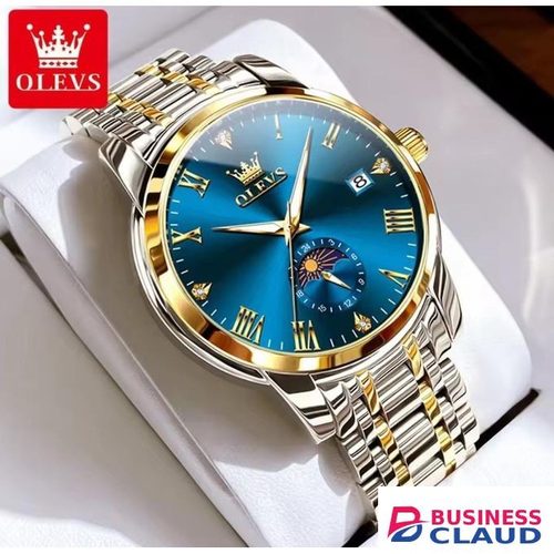 Olevs Regal Blue & Gold Quartz Watch