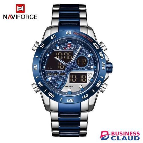 Naviforce Mens Watch NF9171 blue stainless steel dual time