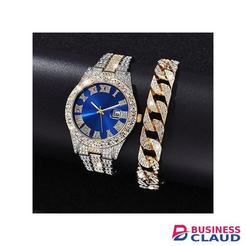 Men's Watch With Bracelet Cuban Chain - Gold
