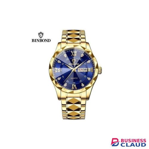 BINBOND Men's Quartz Steel Band Watch With Waterproof Night Light And Anti Drop Glass Watch-golden