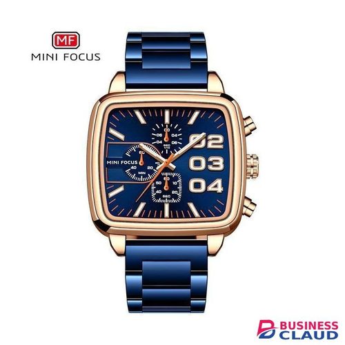MINI FOCUS Fashionable Casual Luxury Stainless Steel Luminous Quartz Wrist Watch Gold & Blue B