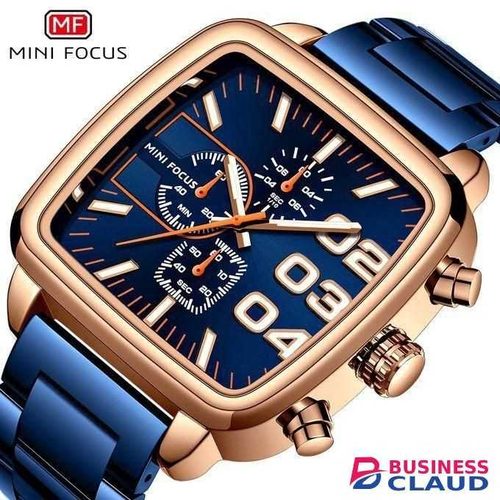 MINI FOCUS Fashionable Casual Luxury Stainless Steel Luminous Quartz Wrist Watch Gold & Blue