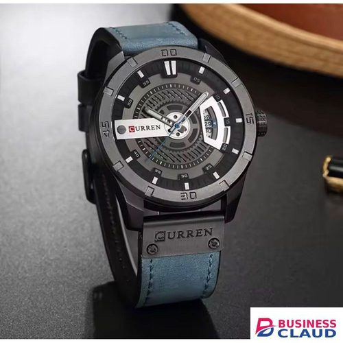 Curren Industrial Blue Leather Quartz Wristwatch