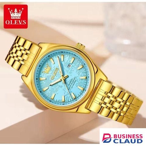 Olevs Chronograph Wristwatch – Blue Dial & Gold-Tone Bracelet