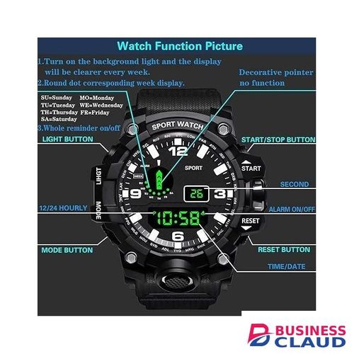 Men’s Sport Watch Digital Analog Waterproof Outdoor Wristwatch with LED Luminous Alarm Stopwatch Dual Time - Blue