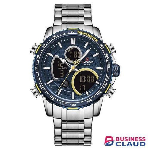 Naviforce mens watch NF9182 blue dial display chronograph quartz