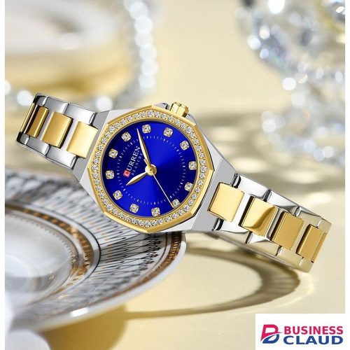 Curren Blue Dial Two-Tone Wristwatch with Crystal Bezel