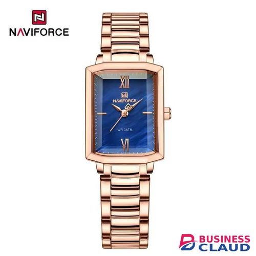 Naviforce Rose Gold & Blue Rectangular Wristwatch