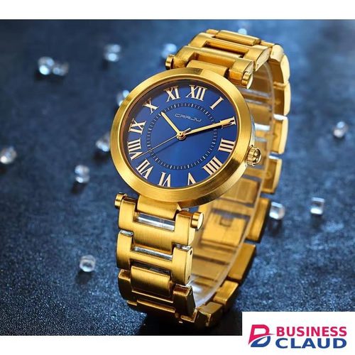 Crrju Gold & Blue Roman Dial Wristwatch