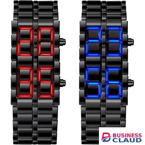 Barksdale Men's Lava Stainless Steel Lava Black or Silver RED BLUE LED Digital Bracelet Watch