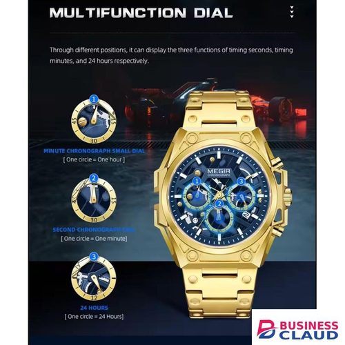 Original MEGIR Elegant Chronograph Gents Watch – Precision Stopwatch, Date Display, Sporty Yet Sophisticated Modern Luxury Timepiece