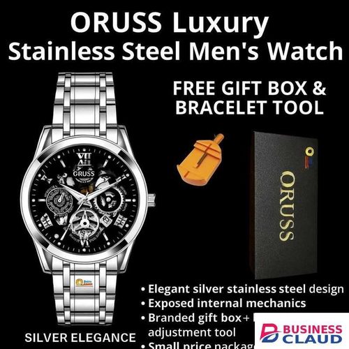 ORUSS MEN WATCH QUARTZ LUXURY MENS WATCHES FASHION SPORTS WRIST WATCH - FREE Elegant Box & Bracelet Adjustment Tool