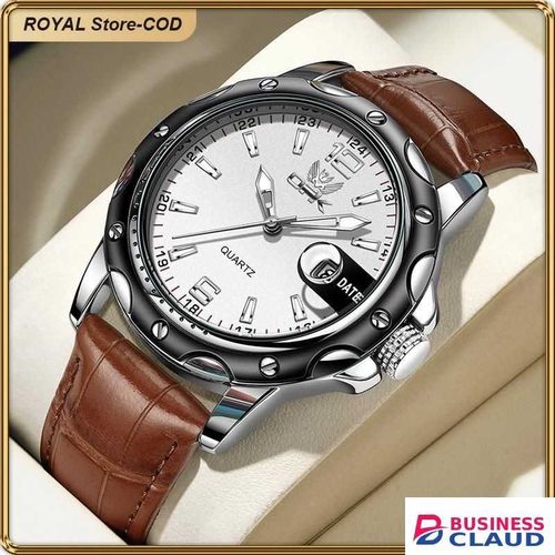 ASHION OPK Men's Elegant Quartz Watch Waterproof Leather Strap - Brown