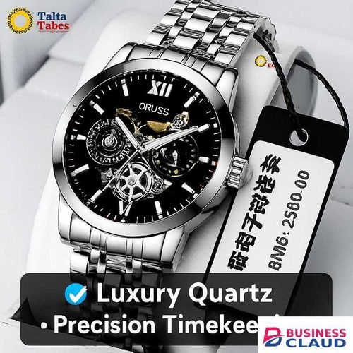 ORUSS Watch for Men - Men's Luxury Quartz Wrist Watch – Chronograph Design, Stainless Steel Bracelet – Elegant Watches for Men - Silver & Black
