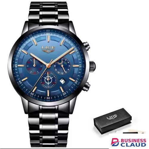 Lige Men’s Chronograph Watch – Elegant Design with Moon Phase and Date Display