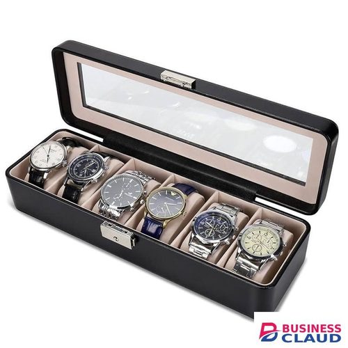 Soft leather 6 watch box organizer, premium watch storage case with glass display, elegant travel watch holder, durable PU leather with velvet interior, secure lock & hinge, ideal gift for men women collectors