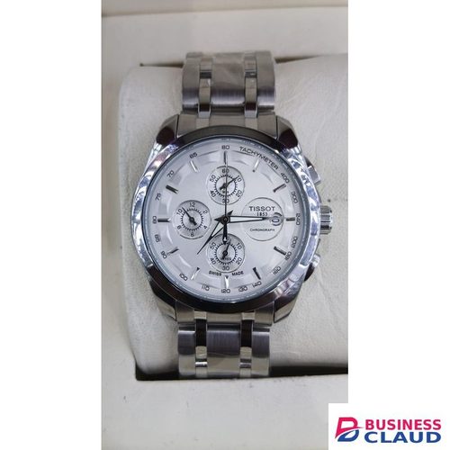 Elegant Tissot Men Timepiece with Chrono Function, Battery Power, and Stainless Build