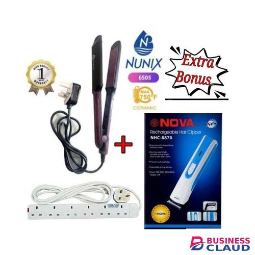 Nunix Professional Ladies Hair Straightener Flat Iron Styler +6Way Extension+ Hair Clipper