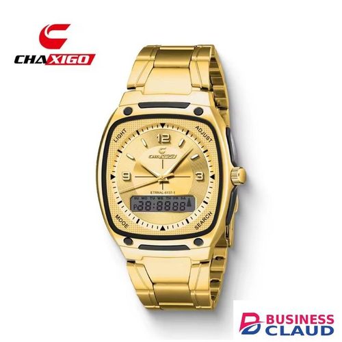 Original Chaxigo Dual Time Men’s Timepiece Featuring Modern Dual Display Night Light Button Durable Mineral Glass and Elegant Stainless Steel Build