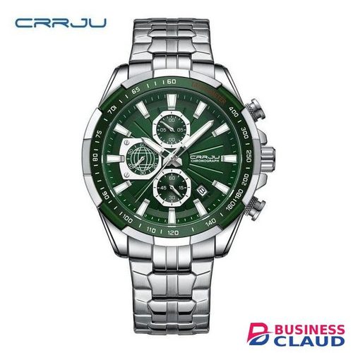 Crrju 2305 Gents Watch Elegance Meets Modern Minimalism -Green Silver