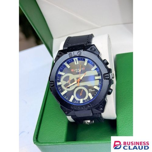 Gusalai Men’s Quartz Watch – Black PU Leather Strap, Stylish Dial, Durable Alloy Case