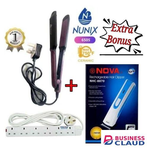 Nunix Professional Electric Hair Straightener Flat Iron Styler +6Way Extension+Hair Clipper