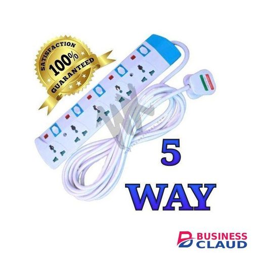 Power King Iron Box & Electric Kettle 5-Way Heavy Duty Extension Cable// Blue & white