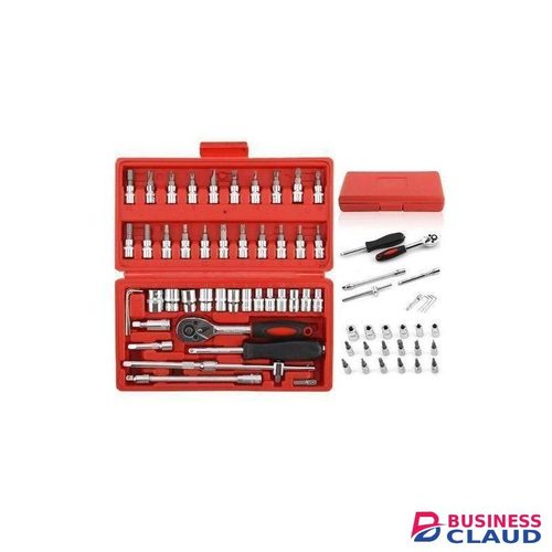 Share this product 46Pc 1/4" Driver Metric Socket Set Wrench Torx Ratchet Screwdriver Bit Extension CHROME Vanadium Car Bicycle Tool Set