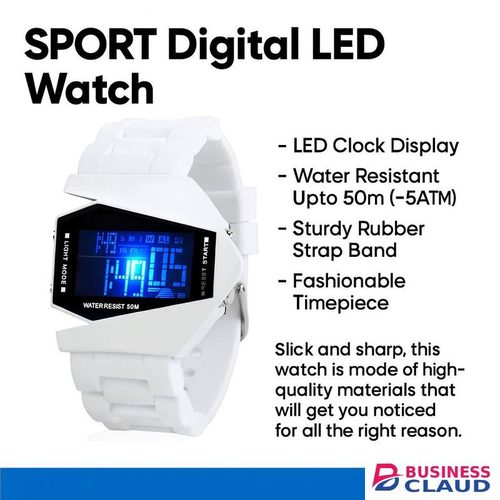 Futuristic Digital Wristwatch - White Strap, Water Resistant 50M, LED Display, Weekday Tracker - Watch for Men / Ladies