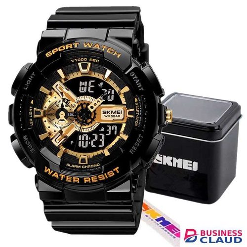 Skmei Shock Resistant Digital Sports Waterproof Watch For Men - Black & Gold