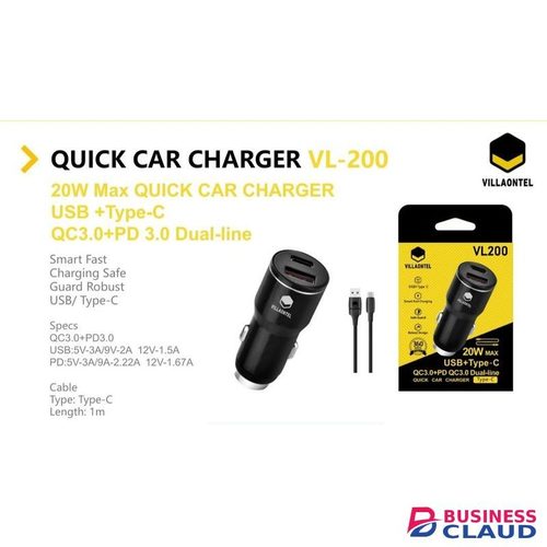 VILLAONTEL Quick car charger.black