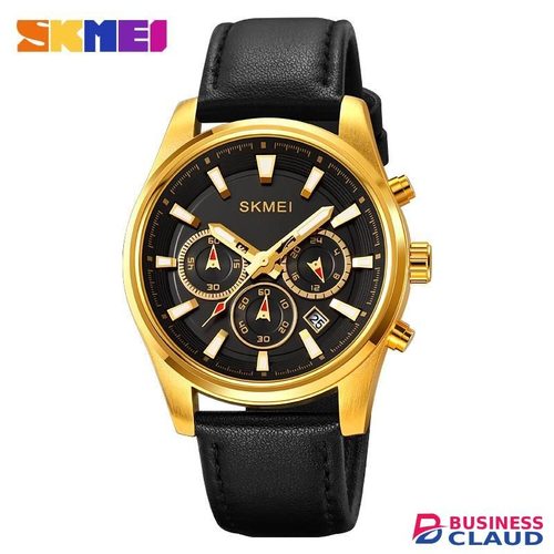 Skmei 1958 Casual Analog Leather Strap Men’s Watch-BLACK