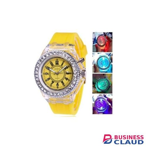 GENEVA Luminous LED Light Rhinestones Wrist Watch Yellow Silicon Straps