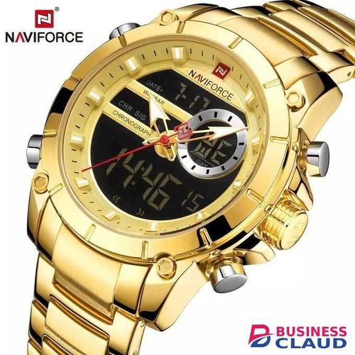 Naviforce Fashion Men Dual Display Stainless Steel Watches Waterproof 9163 - BLACK