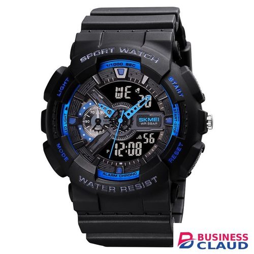 Skmei Shock Resistant Digital Sports Waterproof Watch For Men - Black & Blue