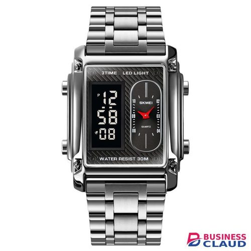 Skmei 3 Time Display Mens Watches Quartz Digital Clock 1868 -SILVER