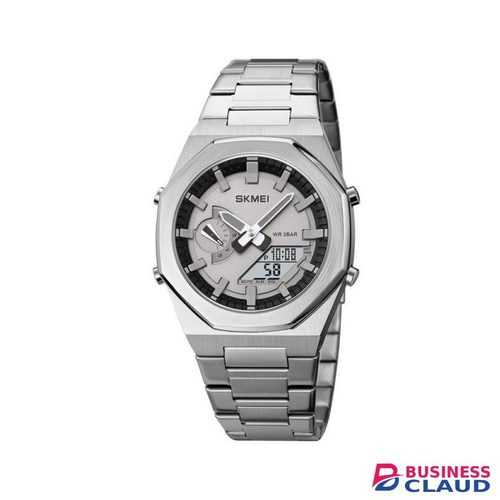 Skmei mens Dual time Watch 1816 stainless straps-silver