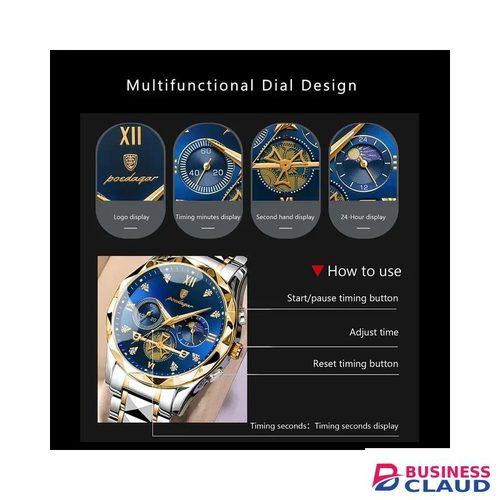 POEDAGAR Men Flywheel Luxury Luminous Chronograph Waterproof Men Watches