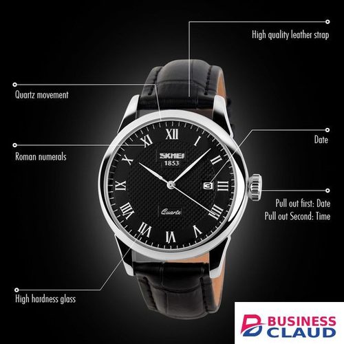 Skmei Black Leather Strap Wristwatch - Gold And Black Face