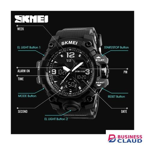 Skmei 1155 Fashion Quartz Wristwatches Dual Display Stop Watch LED display Week Display Water Resistant Chronograph Back Light Swim Alarm Outdoor Sports Men's Watch