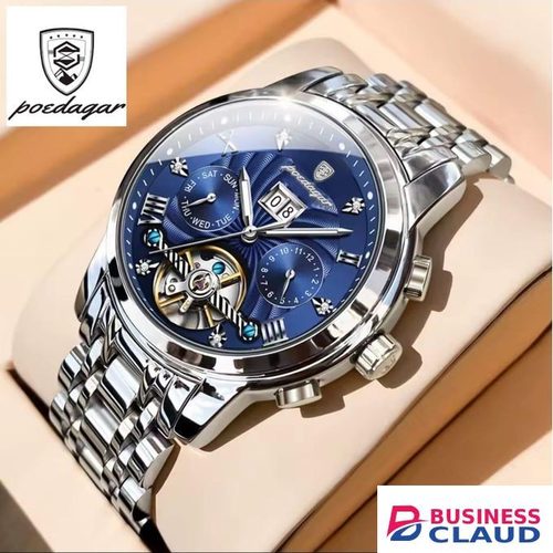POEDAGAR Automatic Open-Heart Chronograph Waterproof Watch
