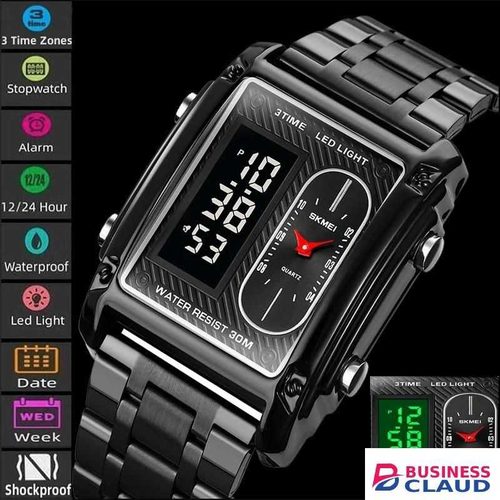 Skmei Creative 2 Time Display Quartz Digital Waterproof Alarm LED Wristwatch Men