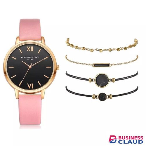 Lvpai Watch Set Women 5pcs Quartz Wrist Watch Leathers Ladys Bracelet