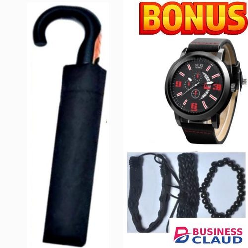 Check Pattern Compact Folding Umbrella With Push-Button Open & CURVED SMOOTH HANDLE + FREE GIFT LUXURY WRIST WATCH & BRACELETS -JEWELLERIES